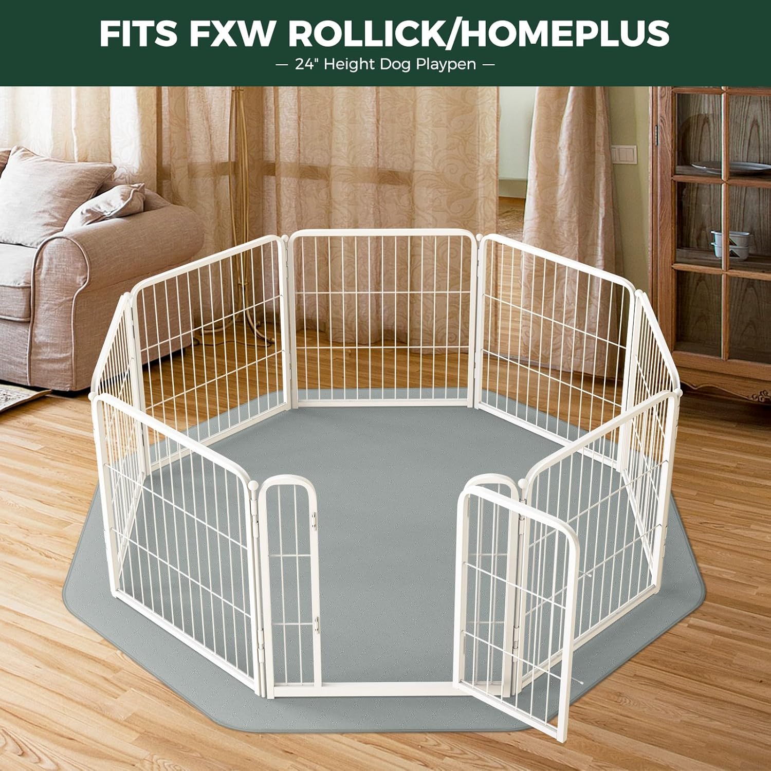 FXW Washable Pee Pads for Dogs, Puppy Pads with Super Absorbent, Specifically Designed Rollick/Homeplus 24inch 8 Panels Dog Playpen, 29" Octagon, Gray, 1 Pack - Pet Explorer