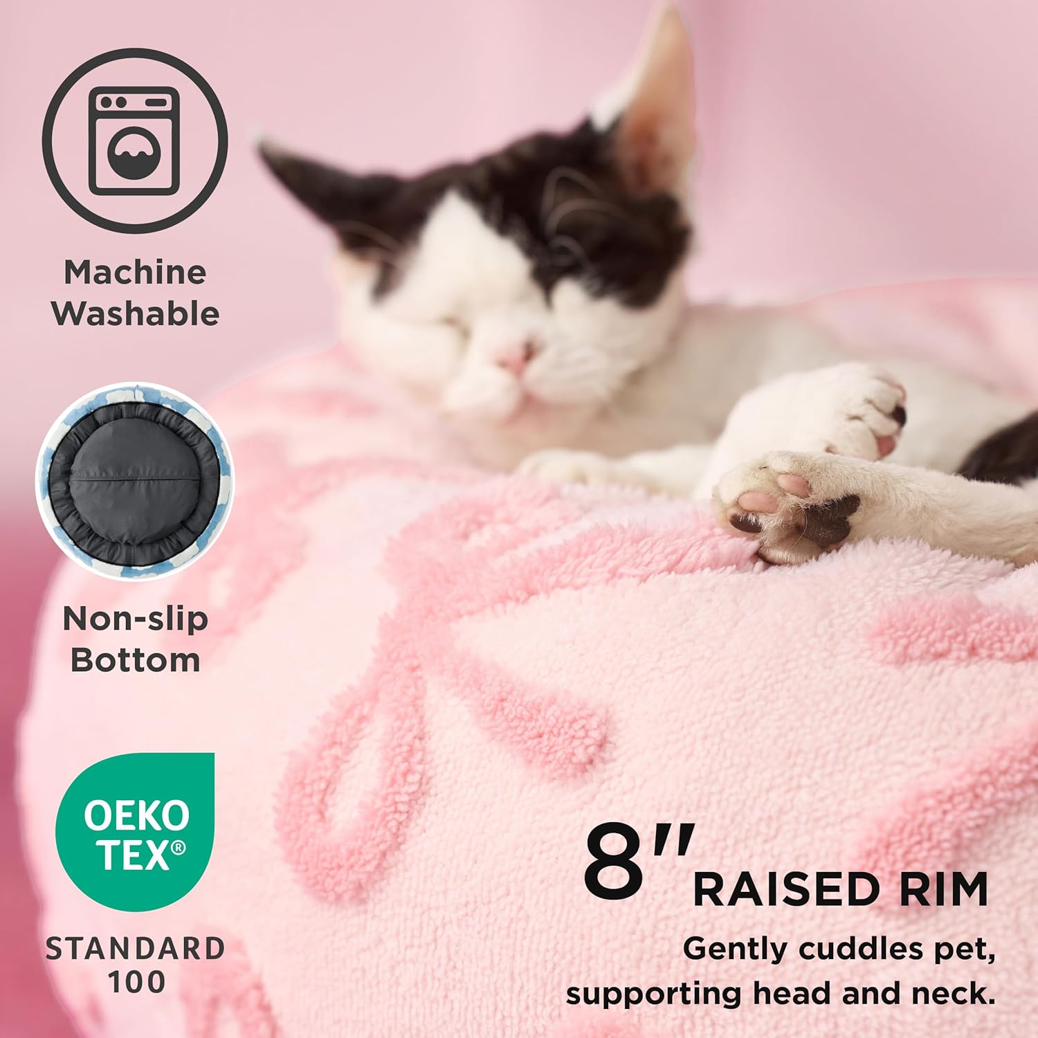 LE SURE Donut Large Dog Bed - Round Cat Beds for Indoor Anti-Anxiety Calming Pet Beds, Washable Cute Modern Beds with Teddy Sherpa Plush & Anti Slip Bottom, 36 Inch, Pink Taffy - Pet Explorer