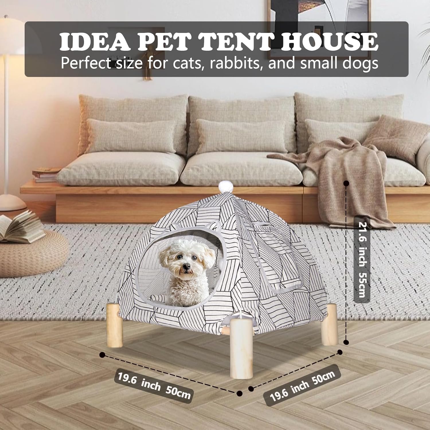 2-in-1 Elevated Cat Tent Cat House, Quick Assembly and Disassembly, Portable Indoor/Outdoor Cute Cat Bed Cave-White Diamond Pattern - Pet Explorer