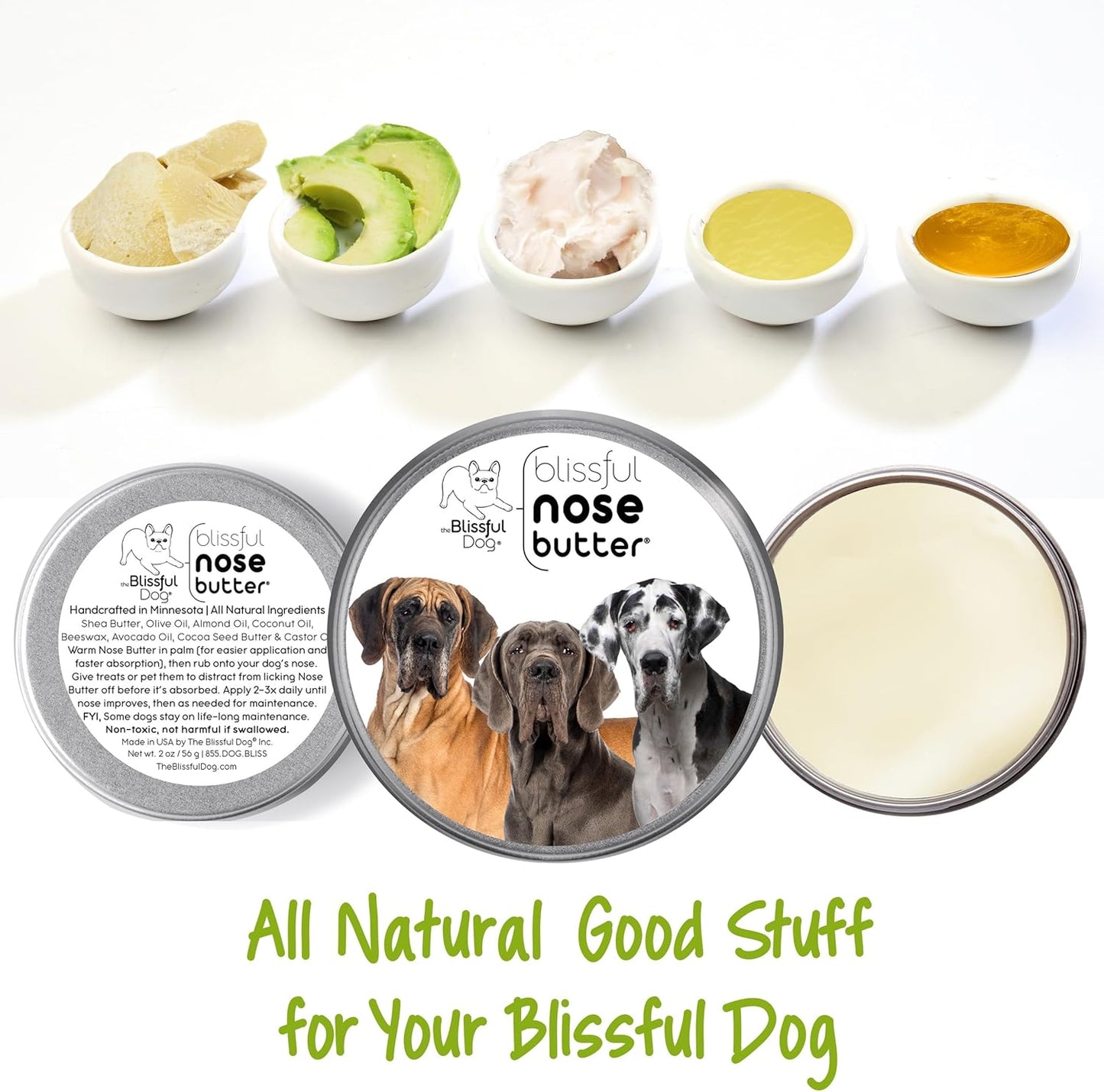 The Blissful Dog Great Dane Nose Butter for Dry, Cracked Skin, Lick-Safe Dog Nose Balm with Moisturizing Shea Butter, Almond, Olive, and Essential Oils, Pet Supplies, Uncented, 8 oz. - Pet Explorer