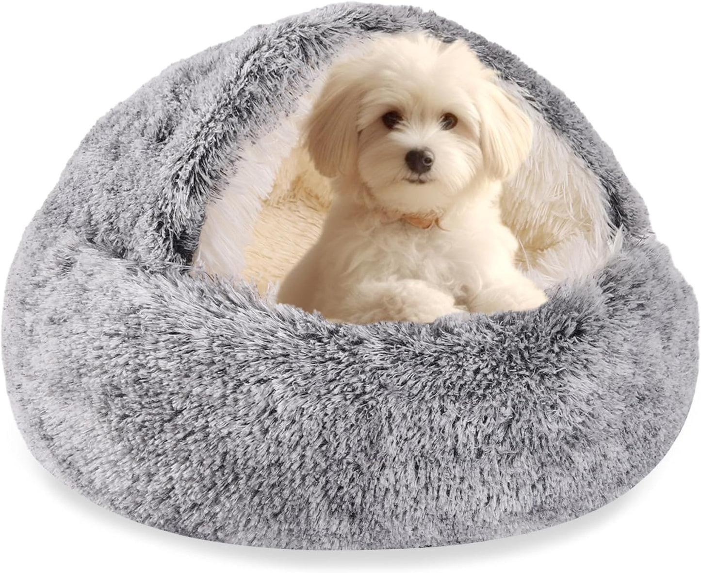 HYQ Small Dog Bed, Cat Beds for Indoor Cats Washable, Cozy Cat Cave Bed, Non-Slip Cat Beds, Calming Dog Bed with Hooded Cover, Dog Bed with Cover for Small Medium Pets (Grey, 24×24 Inch) - Pet Explorer