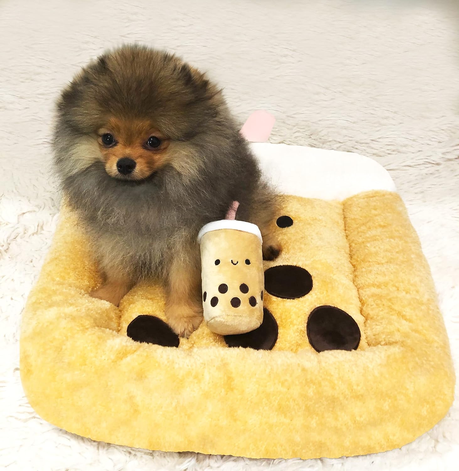 TONBO Soft Plush Small Cute and Cozy Food Dog Cat Bed, Washer and Dryer Friendly (Boba) - Pet Explorer