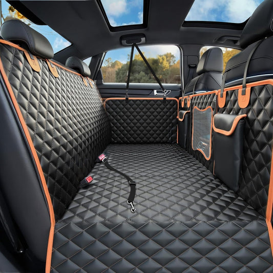 Back Seat Extender for Dogs,Dog Car Seat Cover for Back Seat with Hard Bottom Holds 500 lbs,Car Seat Protector,Waterproof Extender for Dogs,Dog Hammock,600D Nonslip,Pet Bed for Cars,SUVs, Small Trucks - Pet Explorer