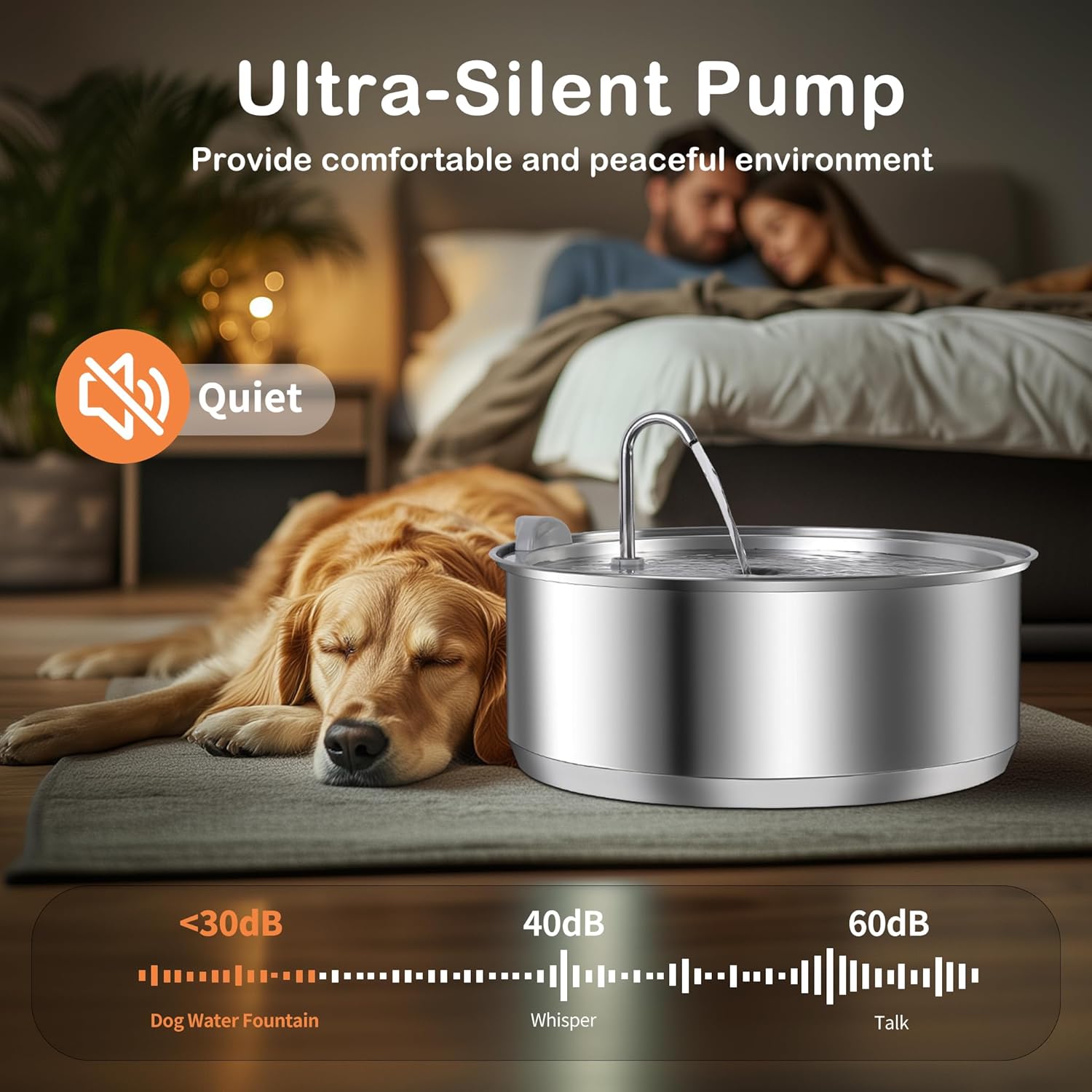 8L/2.1G Dog Water Fountain for Large Dog, Dreamocean Dog Water Bowl Dispenser Stainless Steel Pet Water Fountain, Water Dispenser for Dogs with 2 Ultra Quiet Pump for Multiple Pets with 12 Filters - Pet Explorer