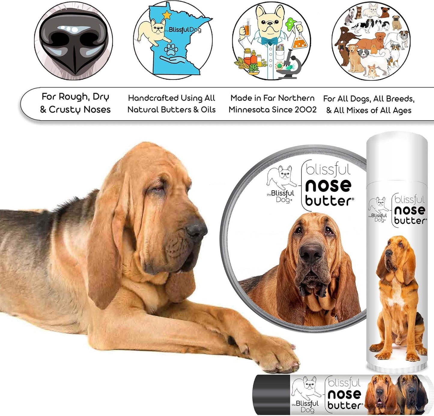 The Blissful Dog Bloodhound Nose Butter for Dry, Cracked Skin, Lick-Safe Dog Nose Balm with Moisturizing Shea Butter, Almond, Olive, and Essential Oils, Pet Supplies, Uncented, 8 oz. - Pet Explorer