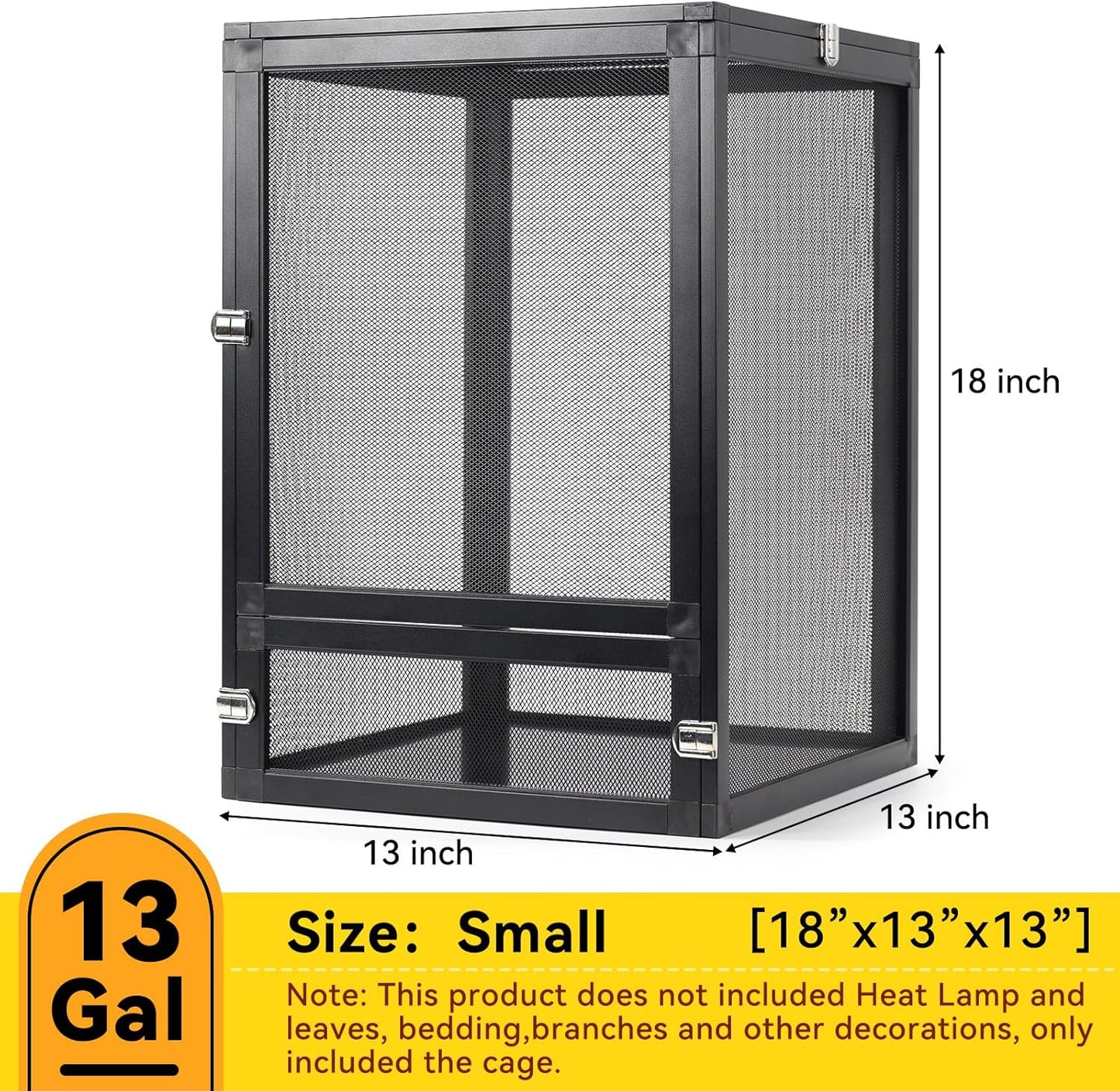 13 Gallon 360° Panoramic Foldable Reptile Terrarium Kit: Crested Gecko Tank and Reptile Cage for Superior Ventilation, Easy Feeding, Sturdiness, and Simple Assembly (Black, 18"x13"x13") - Pet Explorer