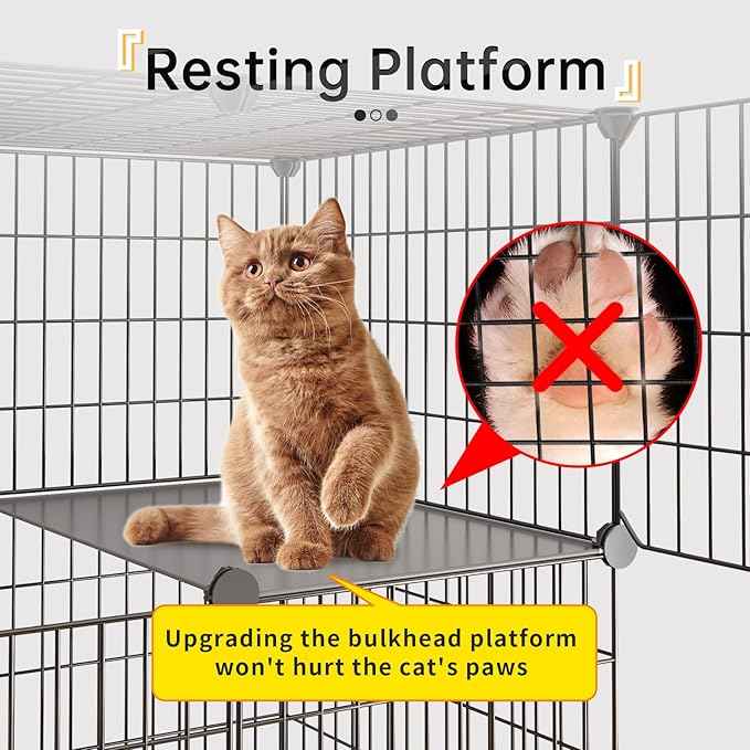 Oneluck Cat Cage with Litter Box,4-Tier DIY Enclosures Large Playpen Detachable Metal Wire Kennel Indoor Crate Large Exercise Place Ideal for 1-2 Cats (55.1" L x 17.8" W x 41.3" H)