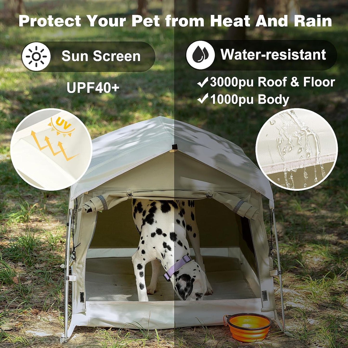 Dog Tent Cotton Fabric, Aluminum Poles and Camping Mat, Outdoor Weatherproof, Dog House Outdoor, Breathable with 2 Side Windows, Portable and Collapsible (Gray, Large) - Pet Explorer