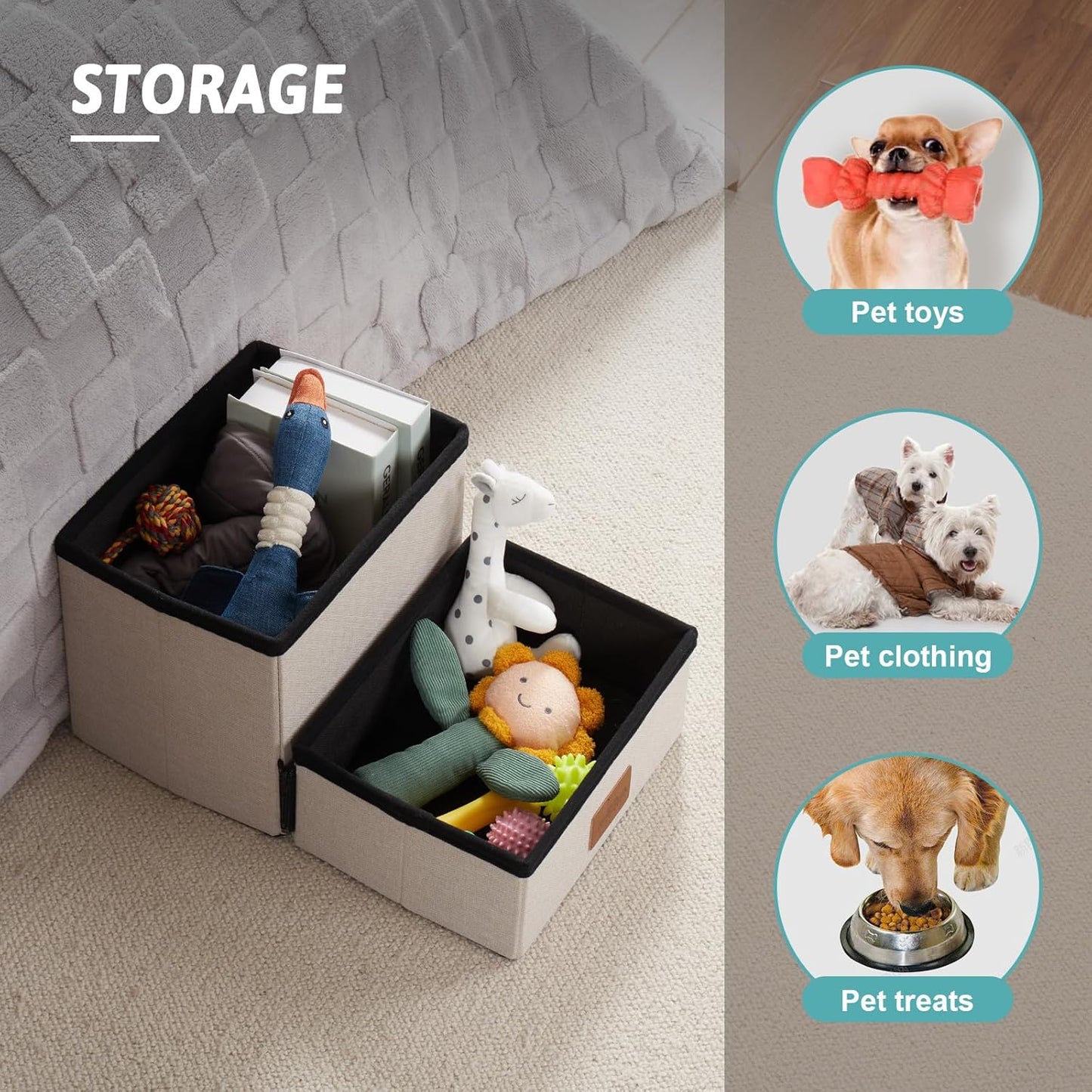 Dog Stair for Small Dogs with Storage, Foldable Pet Stairs for Medium or Puppy Dogs and Older Cats, Dog Steps for Bed or Couch with Soft Cover, 19.7x13x9.6 inch, 2 Tiers, Leopard - Pet Explorer