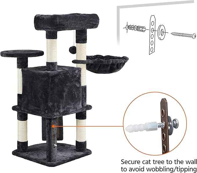 Topeakmart Cat Tree, 42in Multi-Level Cat Furniture with Perch, Scratching Posts, Hammock & Condo, Dark Gray