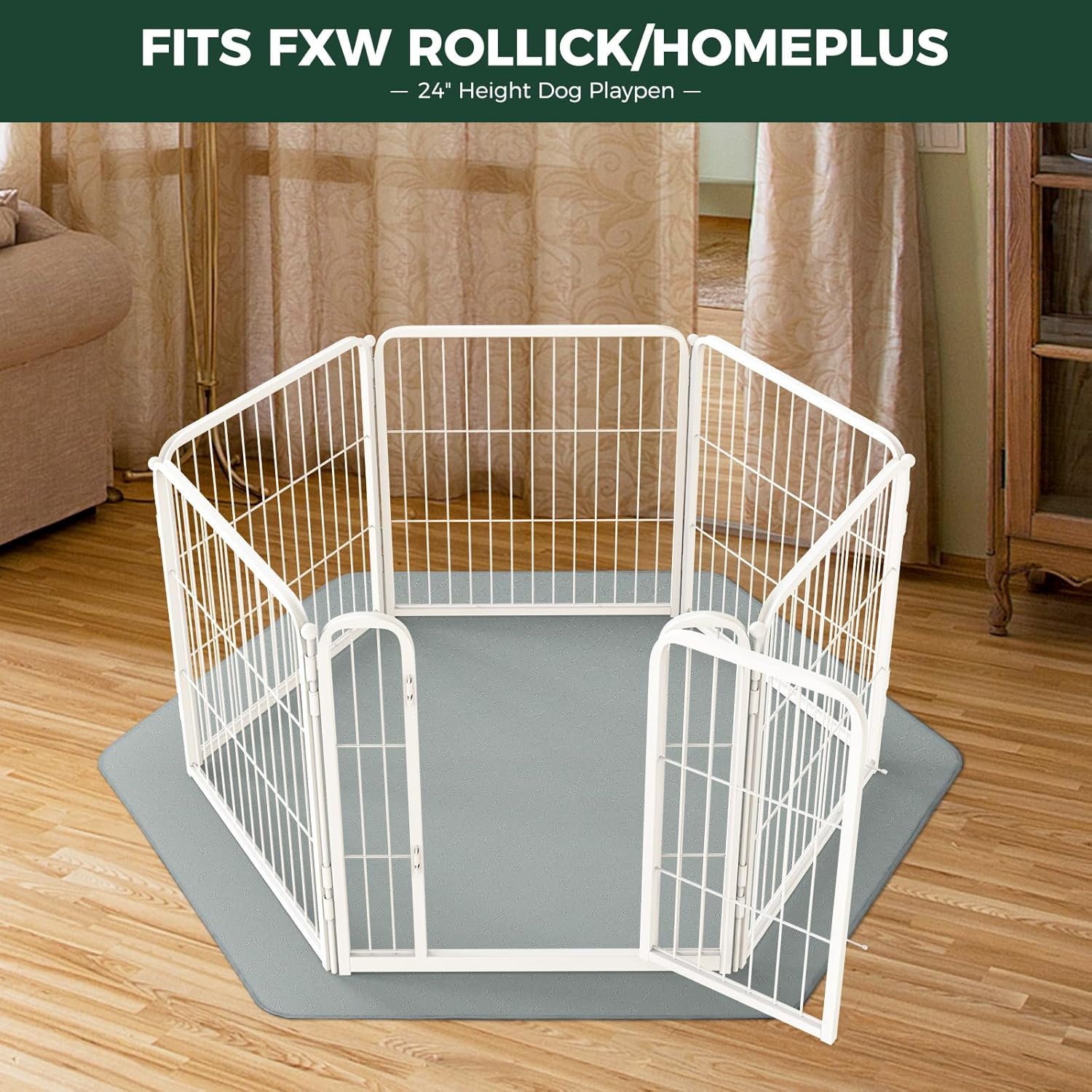 FXW Washable Pee Pads for Dogs, Puppy Pads with Super Absorbent, Specifically Designed for FXW Rollick/Homeplus 32inch 6 Panels Dog Playpen, 35" Hexagon, Gray, 1 Pack - Pet Explorer