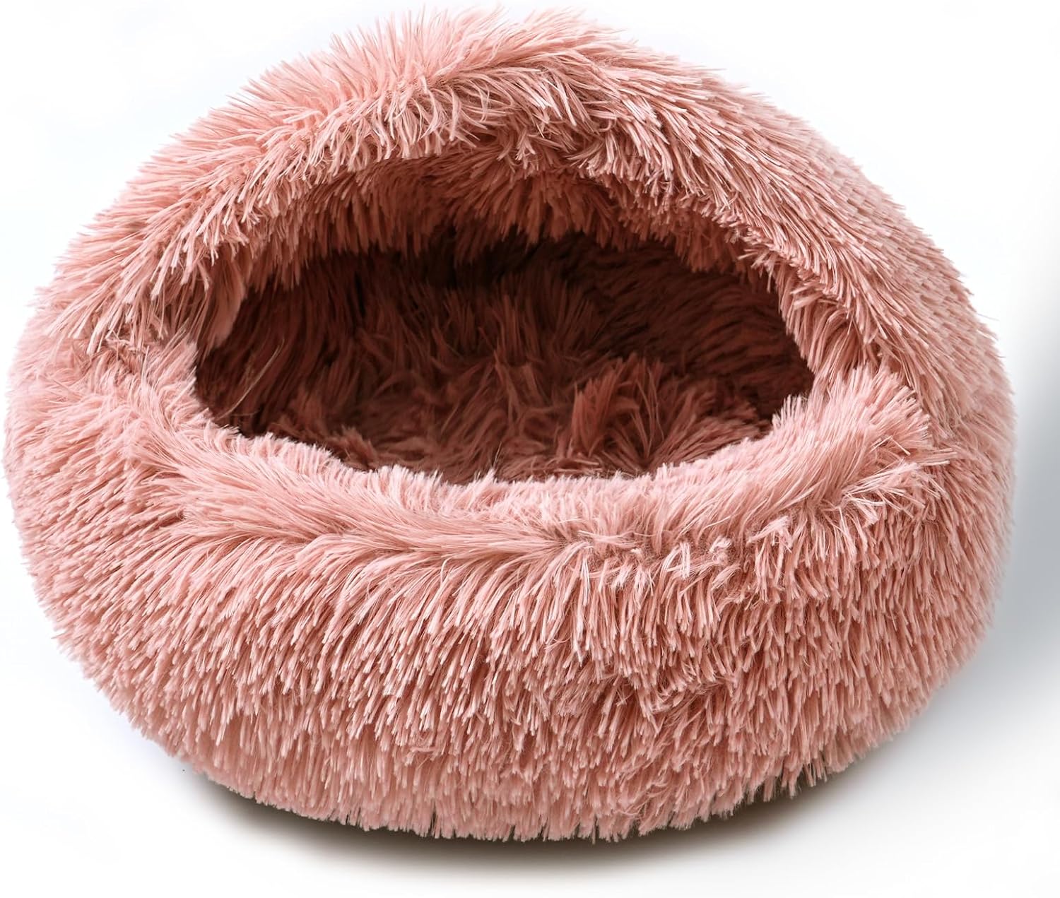 Cat Bed for Indoor Cats, Calming Cozy Cave with Self-Warming Plush, Entire Bed Machine Washable & Anti-Slip Base, Breathable Pet Bed for Small Cats&Dogs All Seasons (Leather Pink, 24 * 24inch) - Pet Explorer