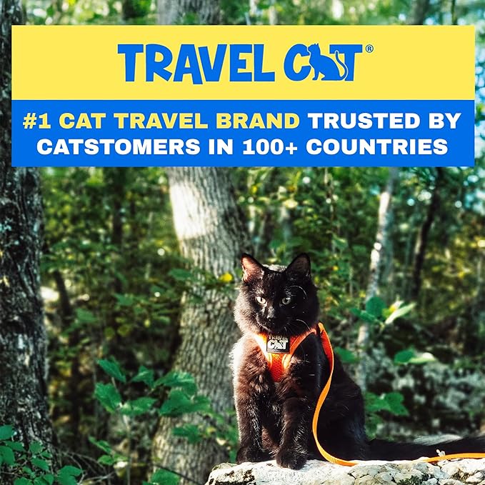Travel Cat Harness and Leash Set - Adjustable Fit Mesh Cat Harness and Reflective Strap - Comfort Walking Vest for Kitten for Outdoor Walking, Hiking (Small, Orange)