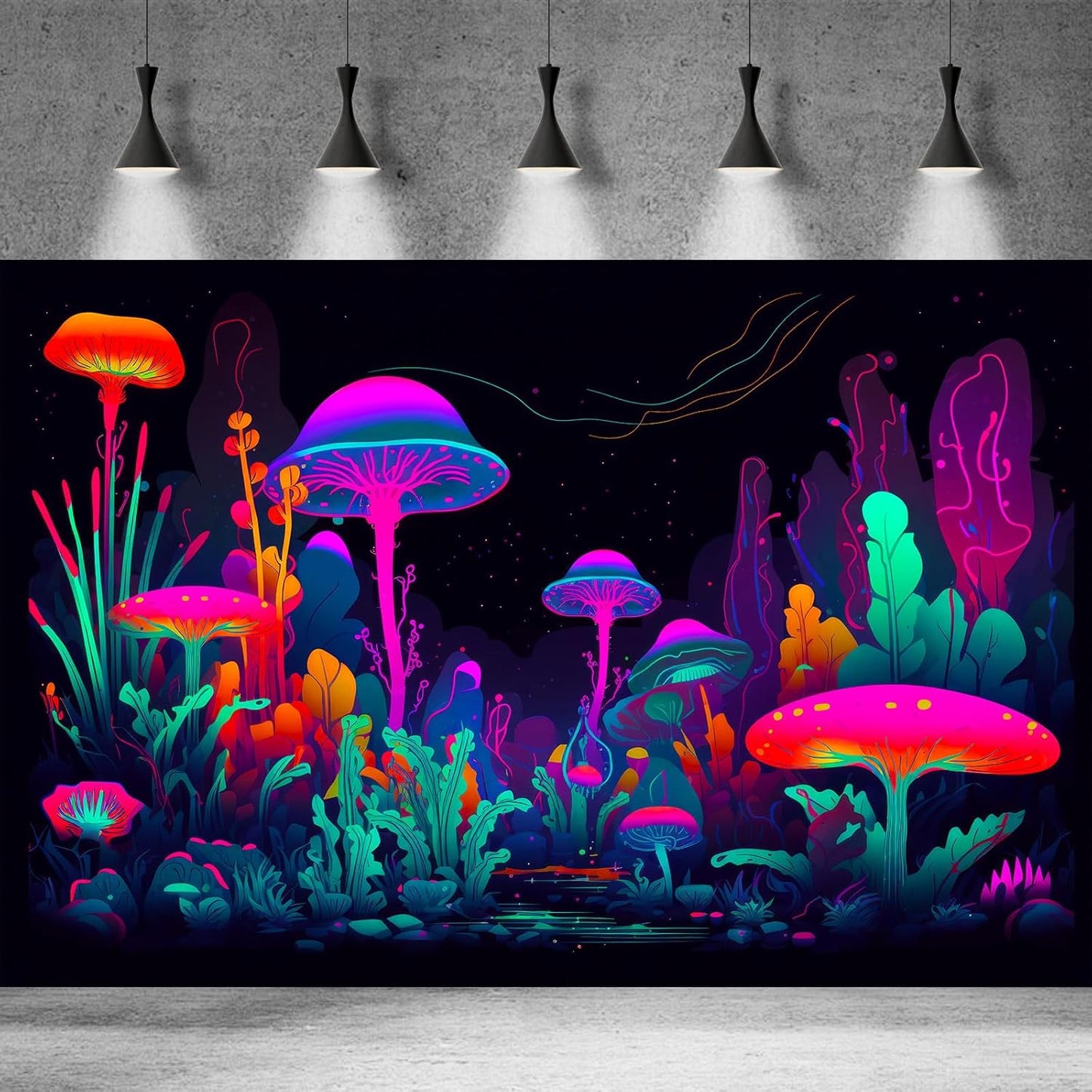 Mushrooms Aquarium Background Mushrooms in Dark Forest with Bright Colors Terrarium Background Tranquil Lake Cartoon Style Aquatic Plants Fish Tank Backdrop Poster Decorations Wallpaper Decor 72x24in - Pet Explorer