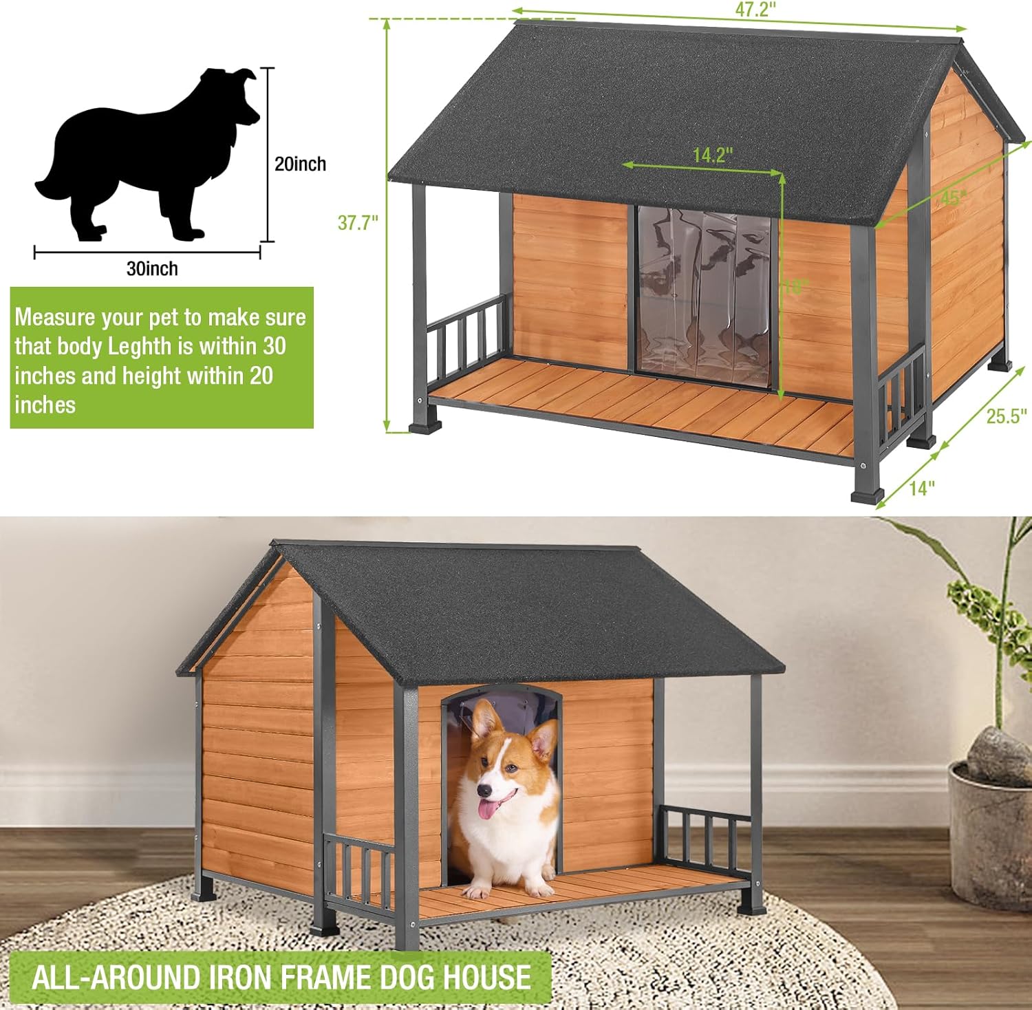 Gutinneen Large Dog House Outdoor Dog Kennel with All-Around Iron Frame Dog Cage Perfect for Small & Medium & Large Dogs,Roomy - Pet Explorer