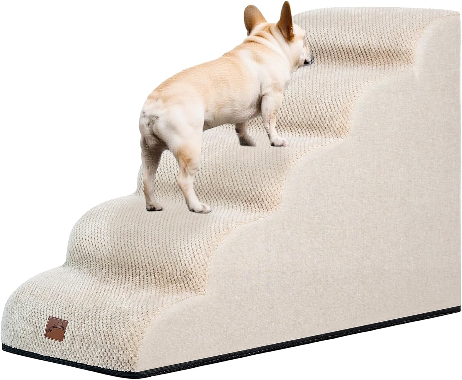 GoGoBunny Ramp Dog Stairs for High Beds 22.6" H, 5-Step Dog Slope Stairs with Durable Waterproof Fabric Cover, Pet Steps for Old Large Dogs Climbing, Non-Slip Sturdy Indoor Step, Beige - Pet Explorer