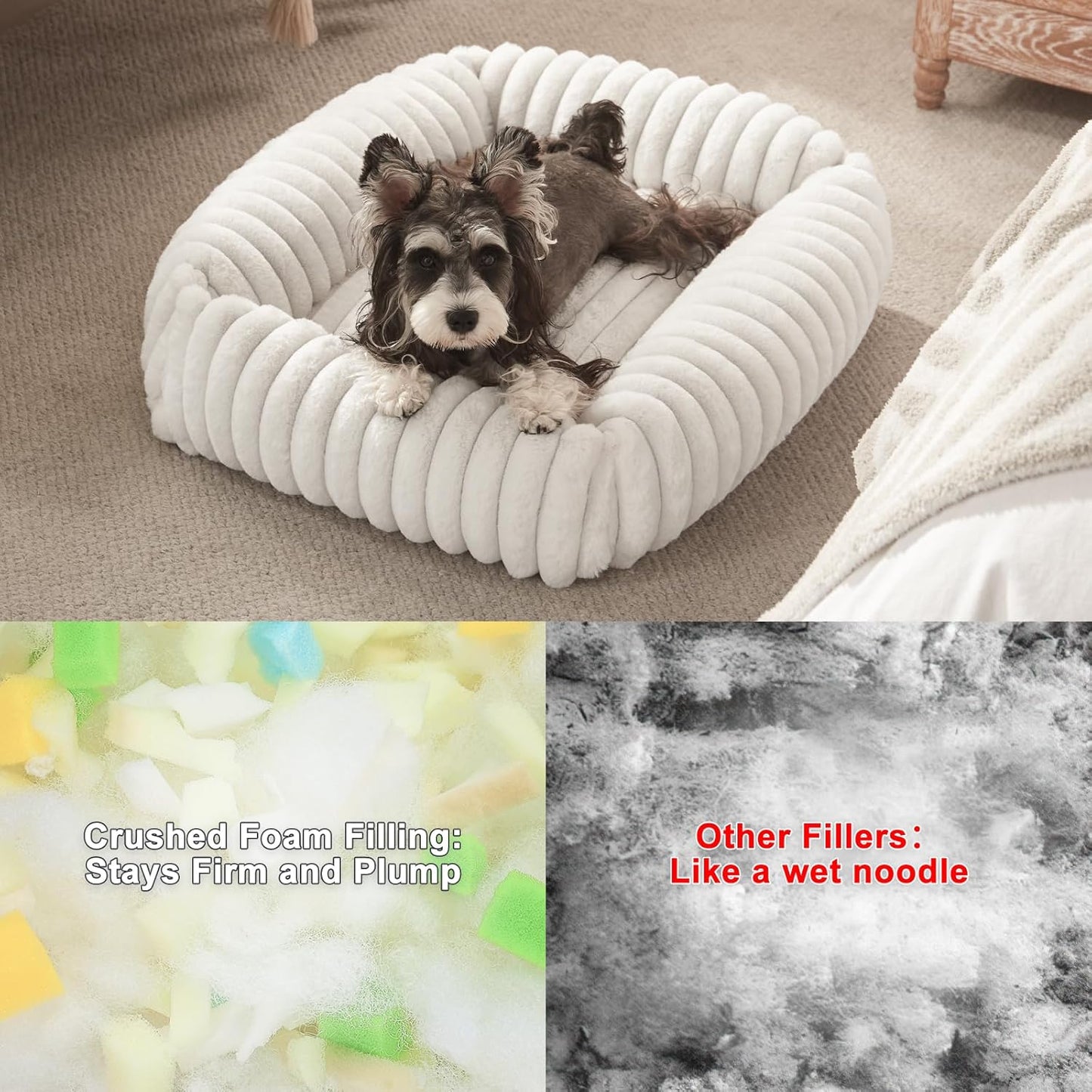 Dog Beds for Small Dogs, Washable Dog Bed with Removable Cover, Rectangle Soft Calming Sleeping Puppy Bed Durable Pet Cuddler with Anti-Slip Bottom, 20"x19"x6" Cream - Pet Explorer
