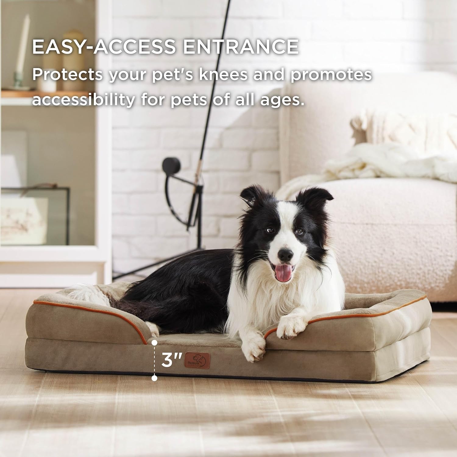 Bedsure Orthopedic Dog Beds Large Sized Dog - Washable Large Dog Cat Bed Waterproof, Comfort Dogs Couch Sofa with Washable Removable Cover, Pet Bed with Nonskid Bottom, Hazel, 35" - Pet Explorer