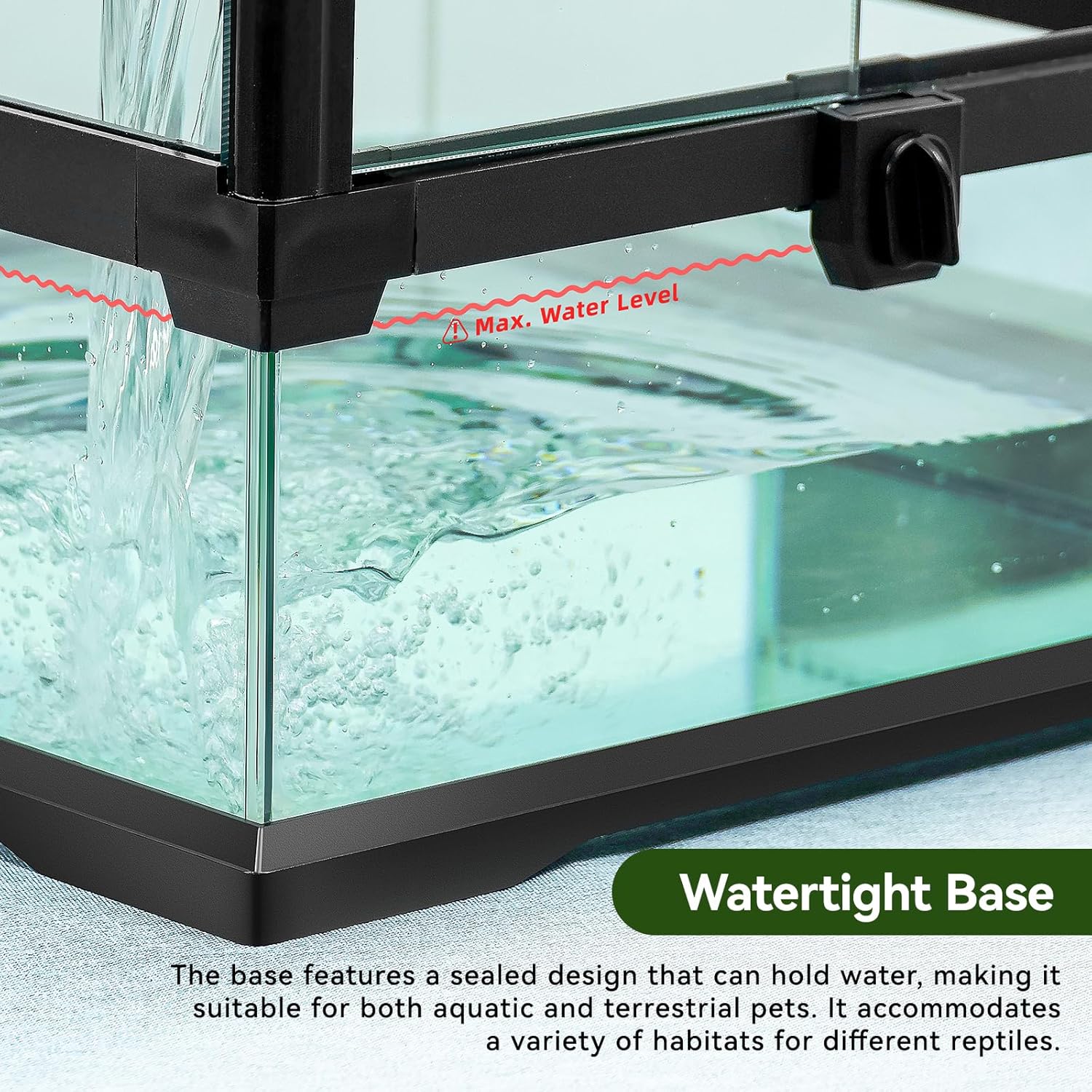 24x18x18'' 35 Gallon Glass Reptile Tank Front Opening Terrarium Suitable for Leopard Geckos, Snakes, Tree Frogs, Chameleons,Watertight Base, Ventilated Metal Mesh Top, Pre-Drilled Cable Holes - Pet Explorer