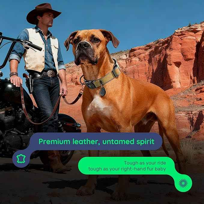WhoseID Premium Leather Dog Collar - Waterproof AirTag Dog Collar | Magnetic Buckle Heavy Duty Collar | Medium Reflective Dog Collar with AirTag Holder