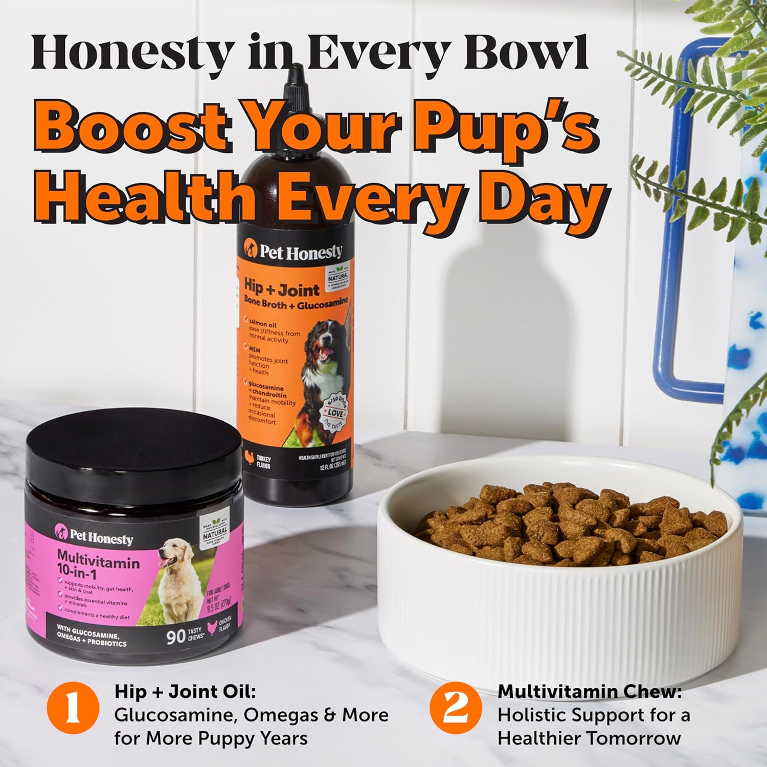 Dog Joint Supplement with Salmon Oil for Dogs - Ease Stiffness, Reduce Discomfort & Support Joint Mobility Liquid Supplement, Dog Food Topper Bone Broth with Glucosamine for Dogs (12 oz) - Pet Explorer