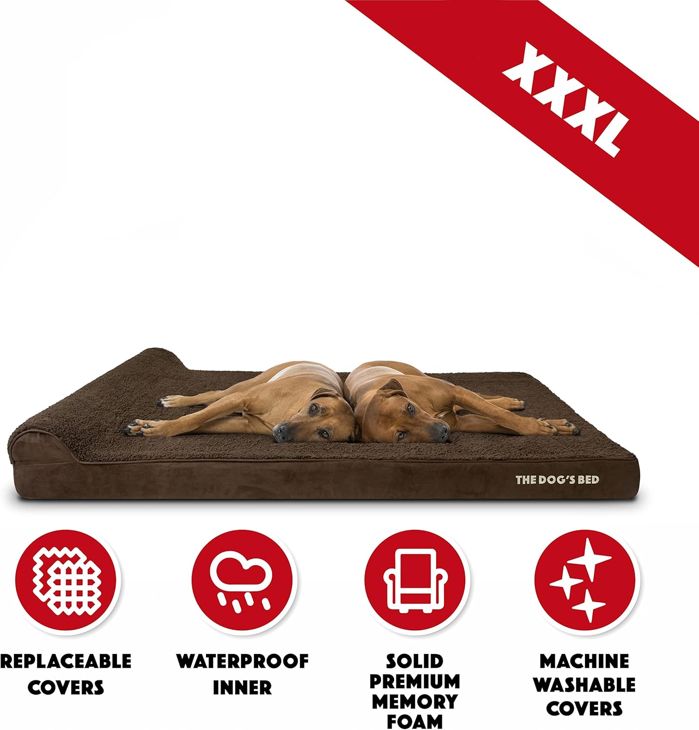 The Dog’s Bed Orthopedic Headrest Dog Bed XXXL Brown Plush 64x44, Memory Foam, Pain Relief for Arthritis, Hip & Elbow Dysplasia, Post Surgery, Lameness, Veterinary Approved, Waterproof Washable Cover - Pet Explorer