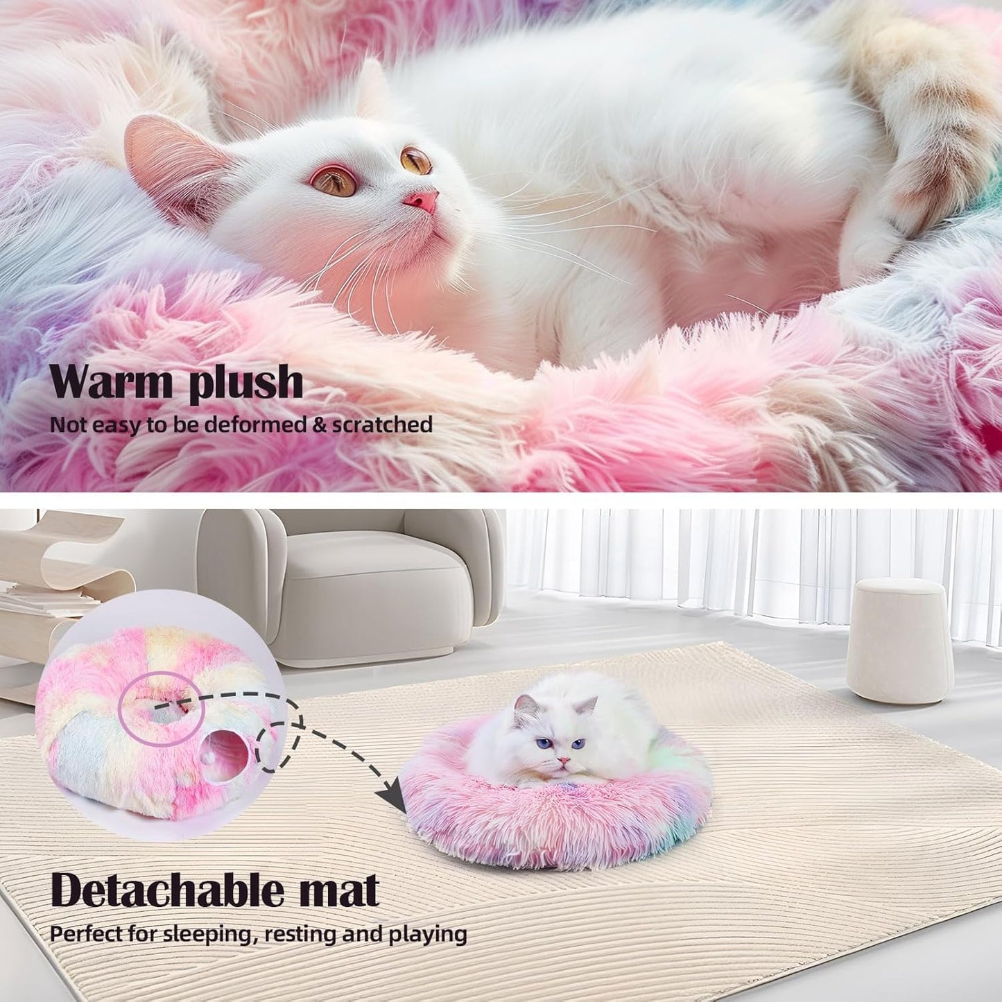 Odoland Cat Tunnels Bed with 20 Cat Toys for Indoor Cats, Plush Cat Couch Tunnel Bed for Kitten, Cat Cave Donut Tunnel - Detachable Soft Cat Bed and Variety Kitty Toy Set, Pink - Pet Explorer
