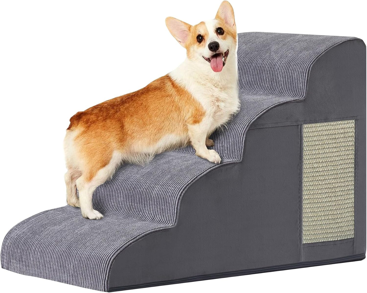 Dog Stairs for Small Dogs, 4-Step Dog Ramp for Bed 19.7" H, Dogs Steps for Bed, Couch, Pet Stairs with Non-Slip Bottom Design, Cat Scratching, High Density Foam Portable Pet Steps, Indoor, Grey - Pet Explorer