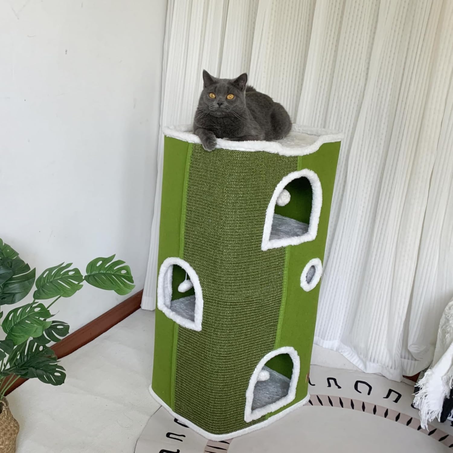 4-Level Cat House for Indoor Cats,Covered Cat Beds and Furniture with Scratch Pad,Hideaway Cave &Cushions,Modern Cat Tower Condo for Multi Small Pet and Large Cats Green - Pet Explorer
