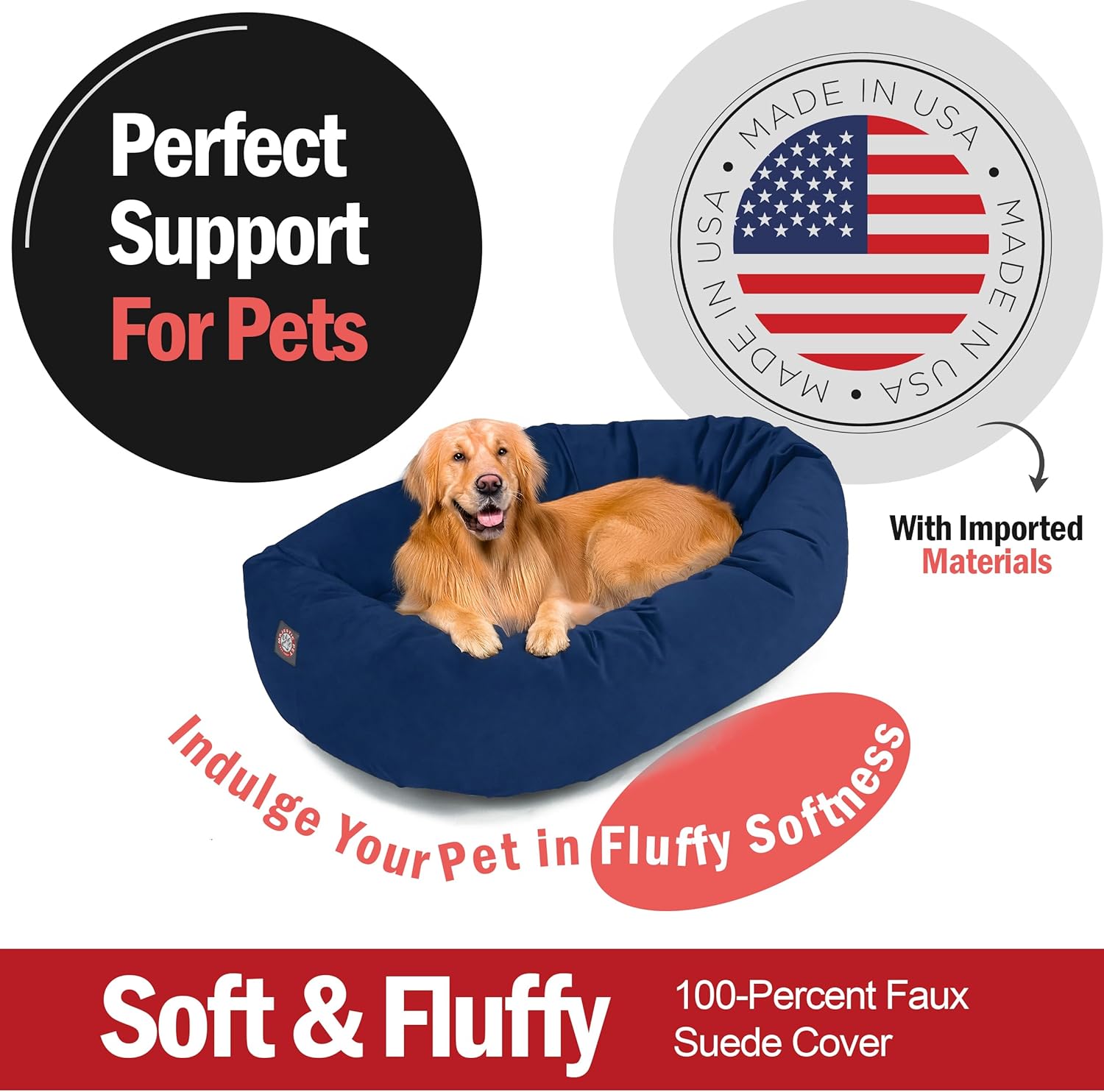 Majestic Pet 40 Inch Suede Calming Dog Bed Washable 40x29x9 (Inch) – Cozy Soft Round Donut Dog Bed with Spine Support for Dogs to Rest Their Head - Pet Bed Large – Navy (2025) - Pet Explorer
