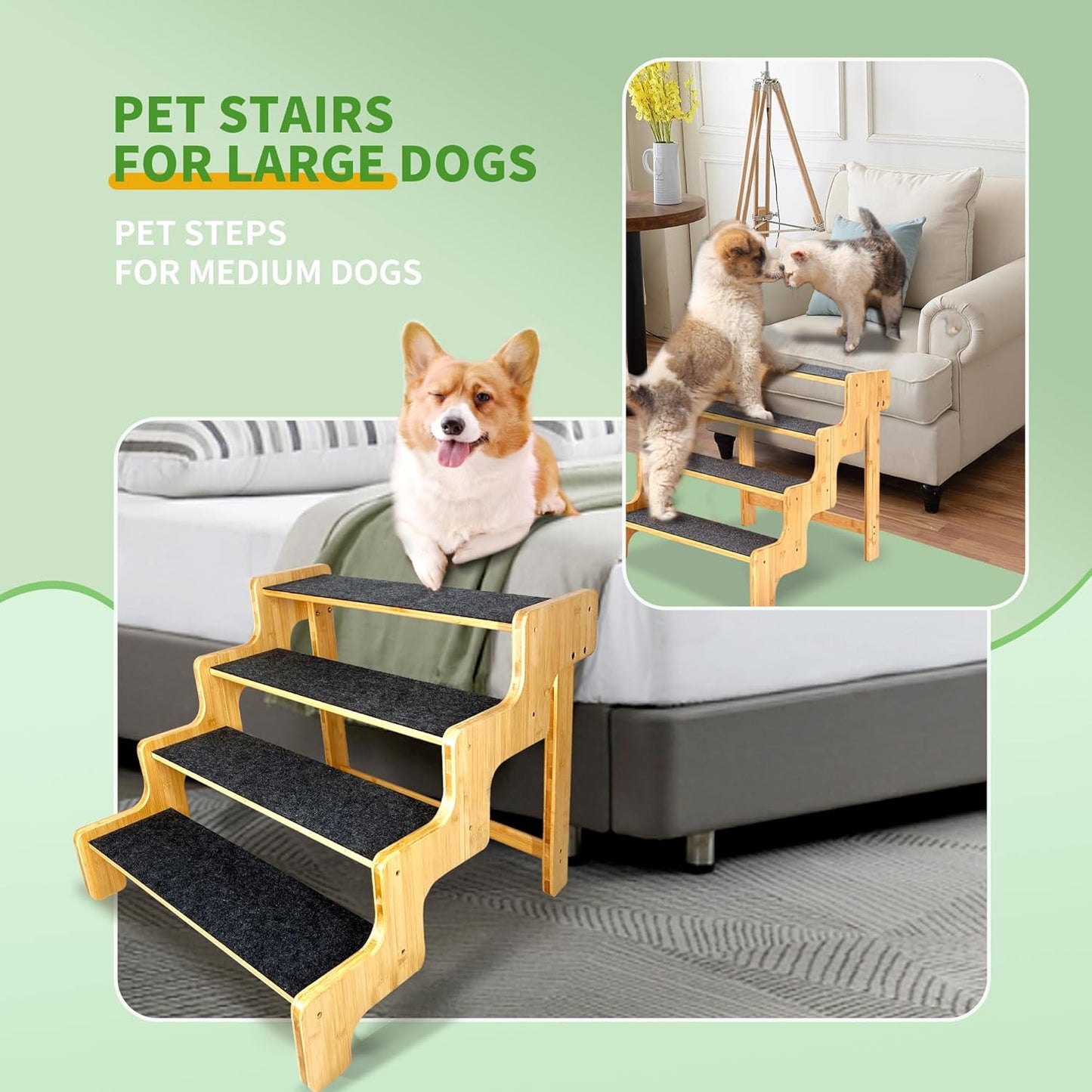 Dog Stairs for Small Dogs,3-Step Bamboo Wooden Dog/Pet/Cat Steps Ramp for Couch Sofa,Bed and Car, Can Support Weighing Up to 160 LB, - Pet Explorer
