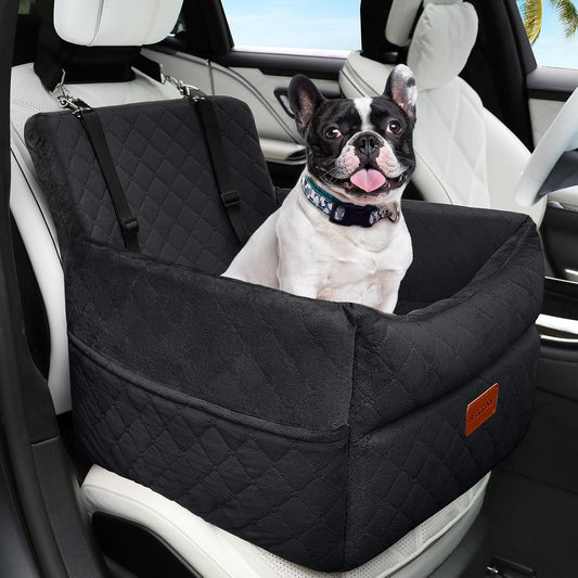 Small Dog Car Seat, Memory Foam Dog Booster Car Seats with Thick Cushion for Medium Dogs Under 35lbs, Detachable Washable Dog Bed for Car, Pet Carseat with Storage Pockets,2 Safety Belts - Pet Explorer