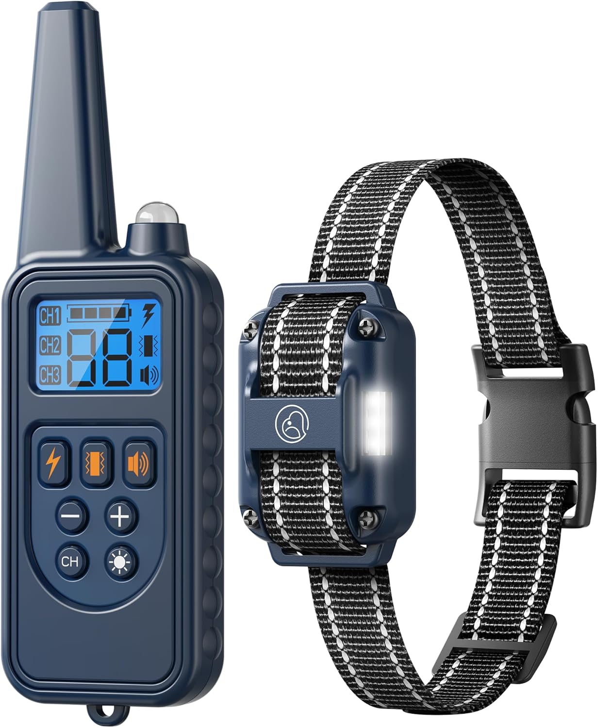 Electronic Dog Collar with Remote, 2600ft Waterproof Dog Training Collar for Smal Medium Large Dogs, Beep, Vibration, Shock (1-99) Modes, LED Light, for 5-120Lbs Dogs - Pet Explorer