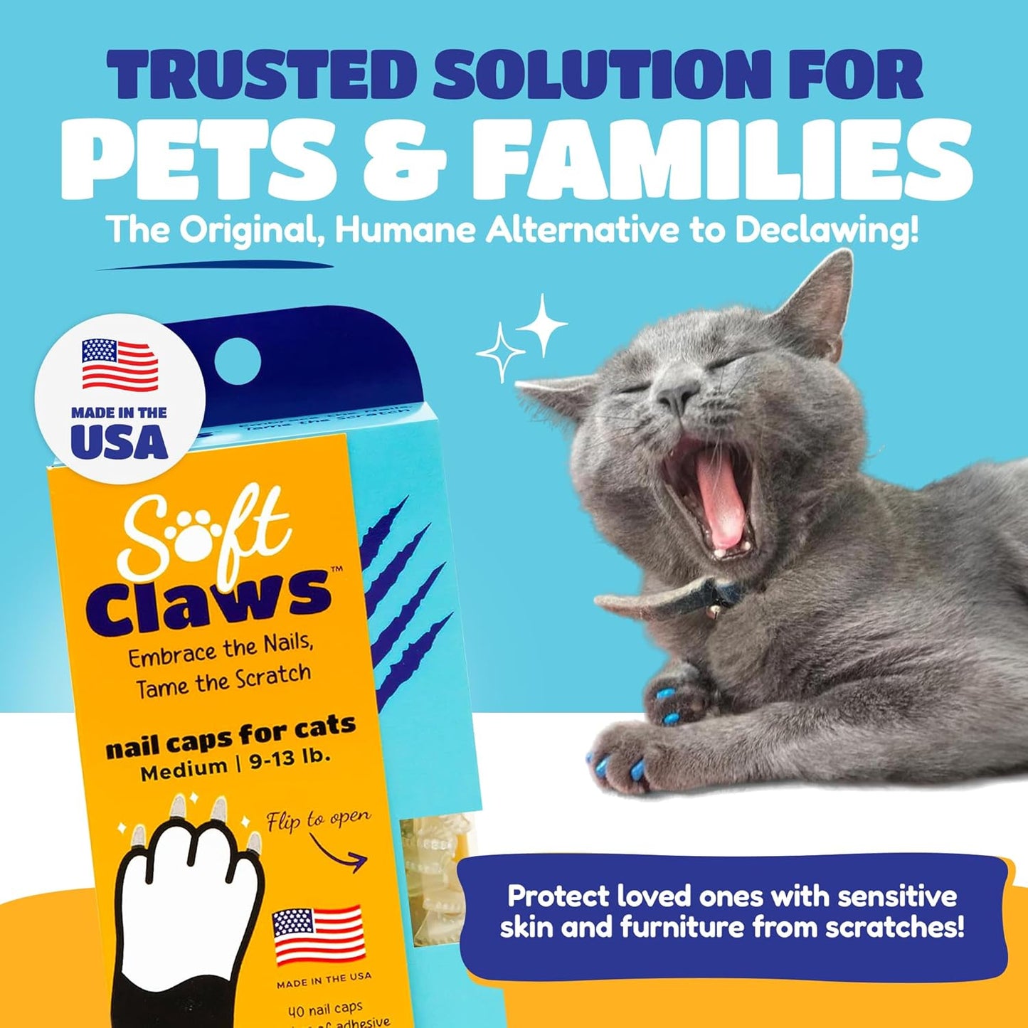 Soft Claws Nail Caps for Cats Made in USA - 40 Cat Claw Caps for 4-6 Weeks of Protection - Long-Lasting Cat Scratch Deterrent for Furniture - Red & Gold Sparkle, Medium