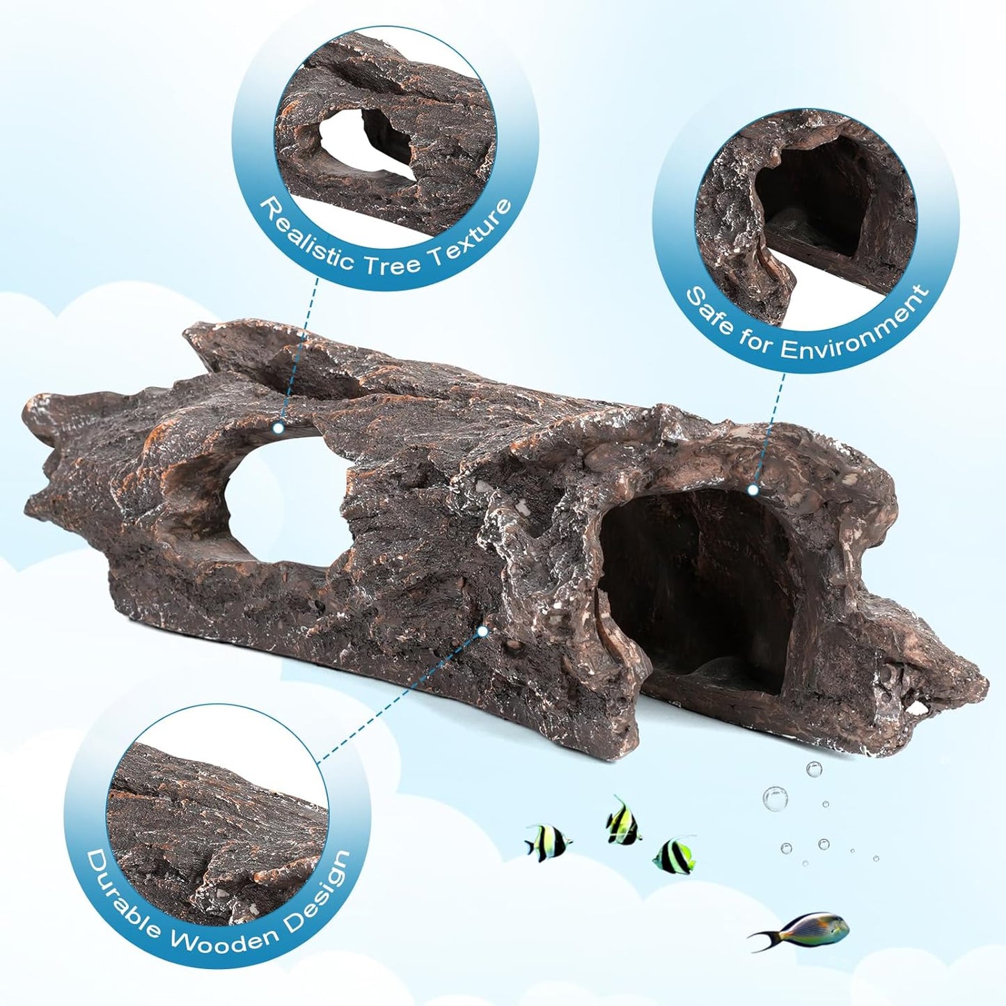 TRUVIC Fish Tank Decorations - Aquarium Cave Decor, Resin Hollow Tree Trunk Reptile Hide & Betta Log Hideout for 20 Gallon Tank, Fish Accessories Shelter Cave - Pet Explorer