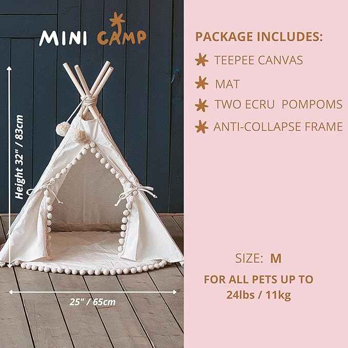 MINICAMP Pet Teepee Bed for Dogs and Cats – Cozy Indoor Dog Tent with Natural Cotton– Luxury Pet House & Hideaway Bed for Small to Medium Dogs, Cats and Other Animals - Made in EU (Medium)