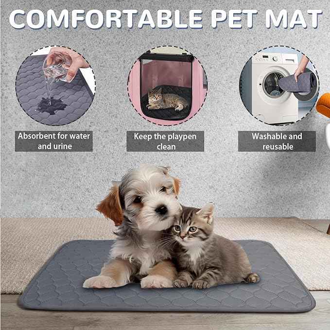 Portable Dog Cat Playpen with Waterproof Pad,Collapsible Pet Puppy Kitten Crate,Foldable Small Animals Kennel Cage for Indoor Outdoor Travel Camping,Water-Resistant Breathable Shade Cover (Pink M)