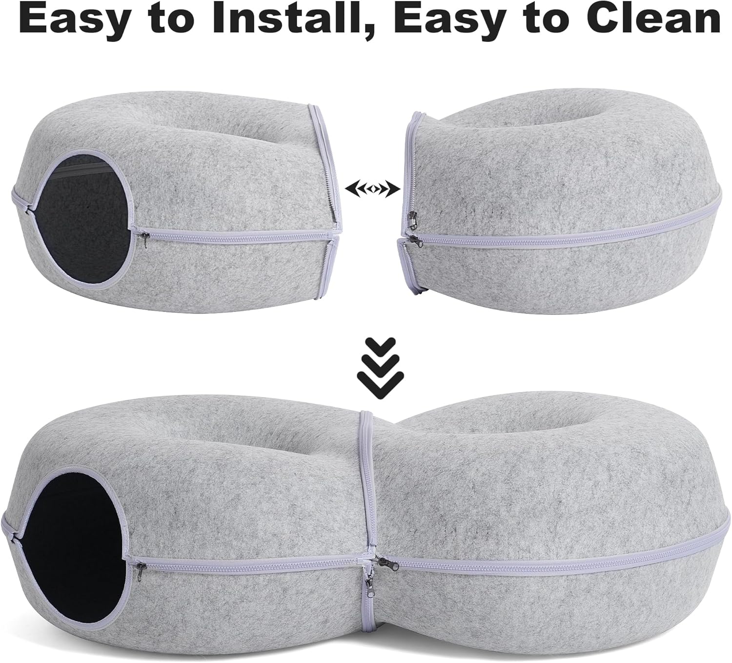 8-Shaped Large Cat Tunnel Bed for Indoor Cats, Infinite Circulation Peekaboo Cat Cave with 12 Toy Balls, Cat Donut Tunnel for Cats up to 30 Pounds (Light Grey, L 38x24x11in) - Pet Explorer