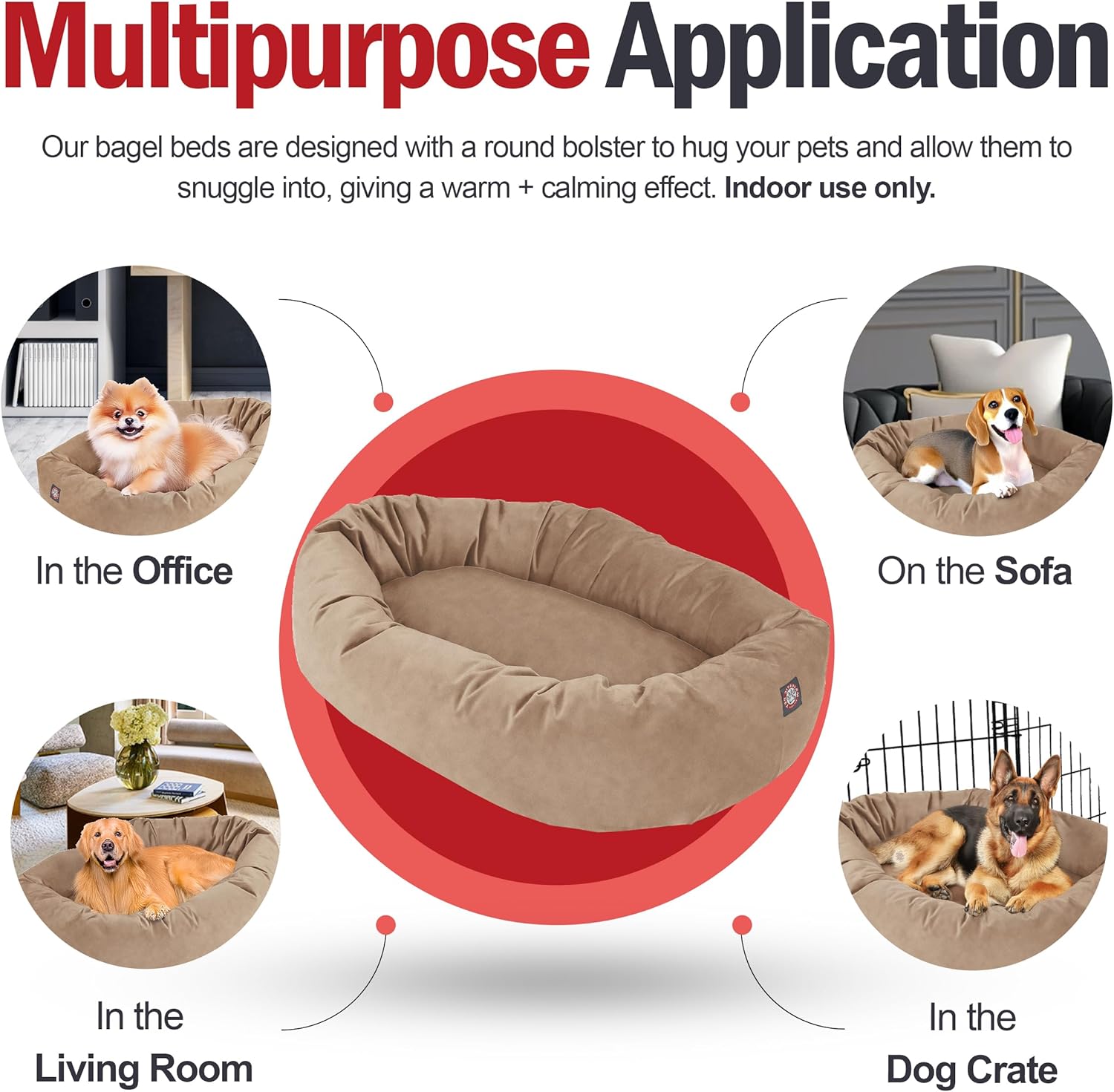 Majestic Pet 32 Inch Suede Calming Dog Bed Washable 32x23x7 (Inch) – Cozy Soft Round Donut Dog Bed with Spine Support for Dogs to Rest Their Head - Pet Bed Medium – Stone (2025) - Pet Explorer