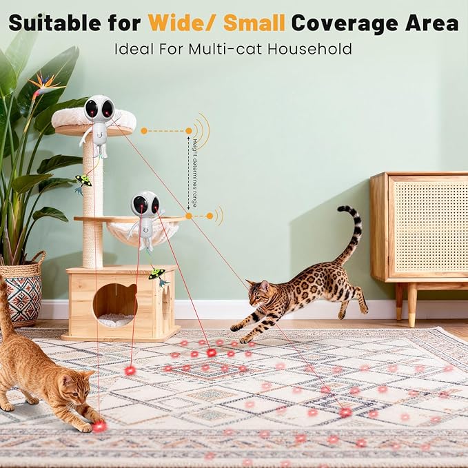 Cat Laser Toy, 2-in-1 Interactive Toys with Dual Laser & Catnip UFO Dangler, Smart Motion-Activated Random Trajectory, 4 Speed Modes, Rechargeable, Quiet & Clamp Design for Bored Indoor Cats