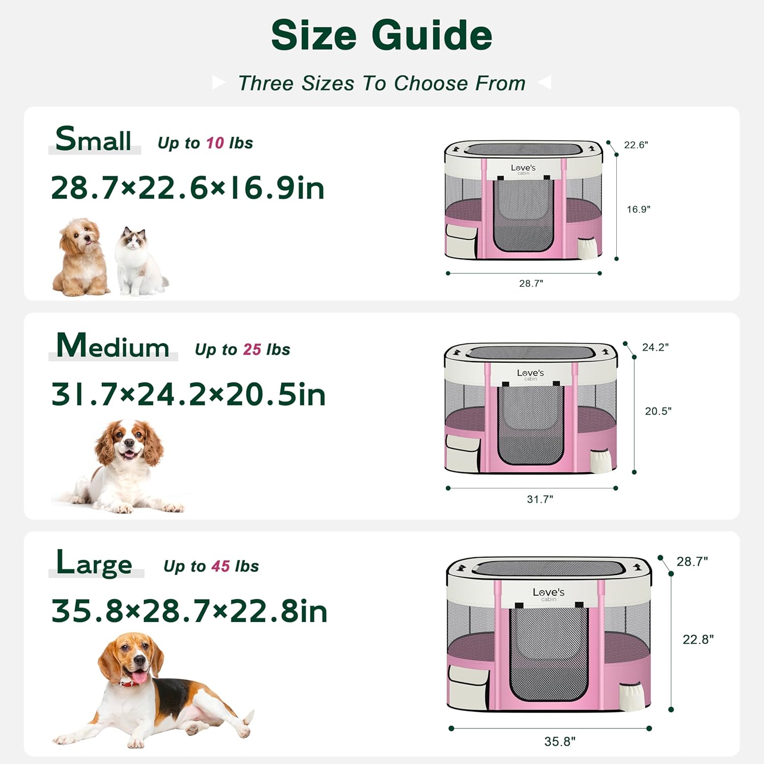 Love's cabin Pet Puppy Dog Playpen, Medium Dog Tent Crates Cage Indoor/Outdoor, Portable Exercise Playpen for Cat, Foldable Pop Up Dog Kennel Playpen with Carring Case (M, Light Pink) - Pet Explorer