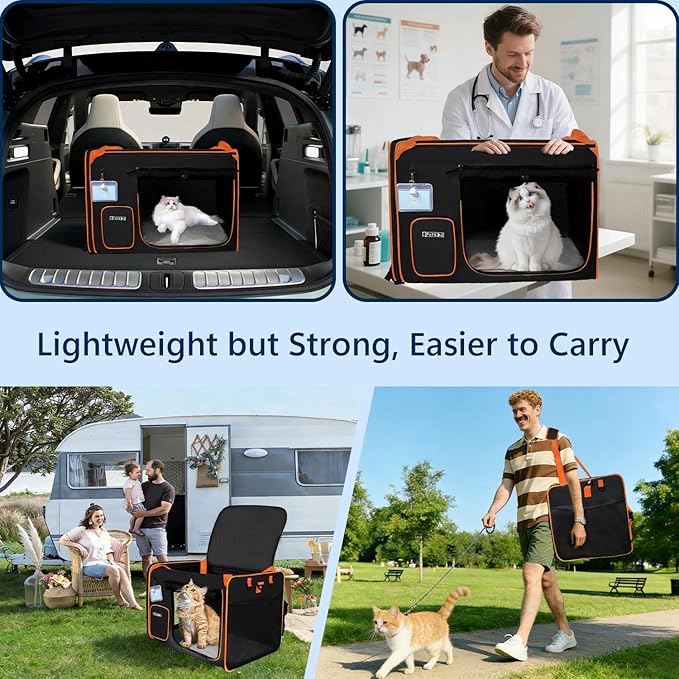 Petskd Extra Large Cat Carrier with Litter Box for Car Travel,24"x17"x17"Portable Soft-Sided Pet Carrier with Zipper Locks for Large Mudium Cats or 2 Small Cats Under 55LBS(Black)