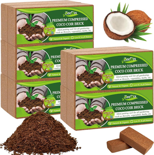 ZeeDix 10 Pack Premium Coco Coir Brick, Organic Compressed Coconut Coir Bricks Seed Starter Potting Soil for Plants, Coconut Fiber Substrate with Low EC & pH Balance for Gardening Flower Herbs - Pet Explorer