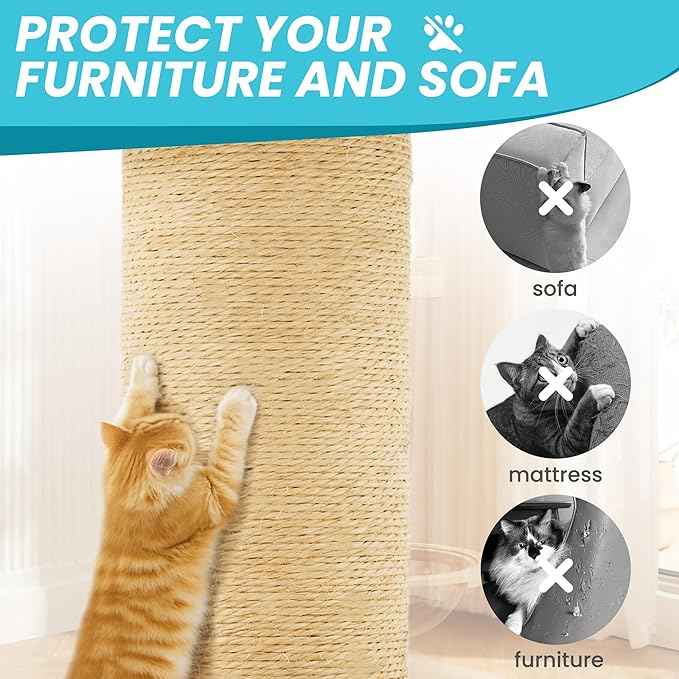 58in Large Cat Tree Tower for Indoor Cats with Soft Plush Hang Ball, Two Condos, Sisal Scratch Posts & Rope Play for Kittens/Adult Cats, Blue