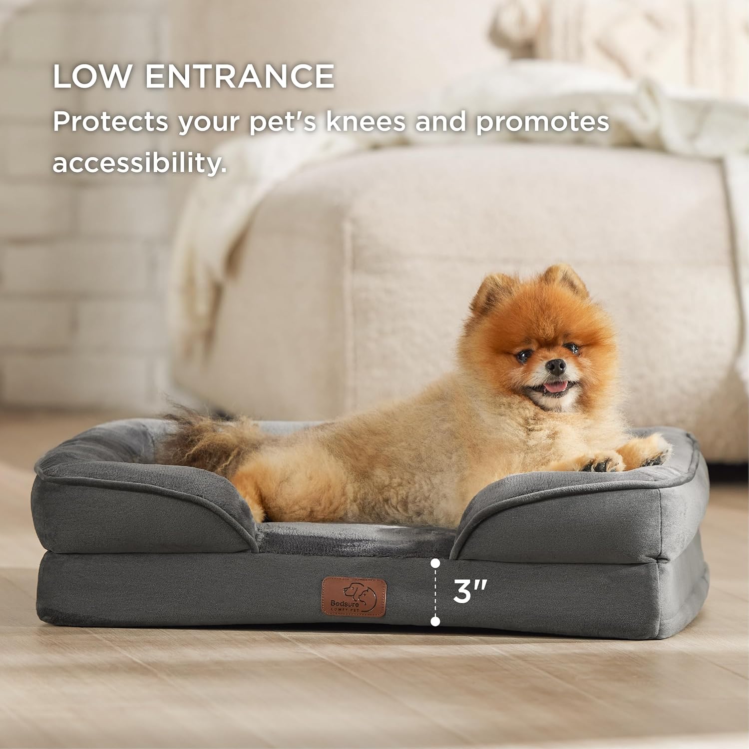Bedsure Small Orthopedic Dog Bed - Washable Bolster Dog Sofa Beds for Small Dogs, Supportive Foam Pet Couch Bed with Removable Washable Cover, Waterproof Lining and Nonskid Bottom Couch, Dark Grey - Pet Explorer