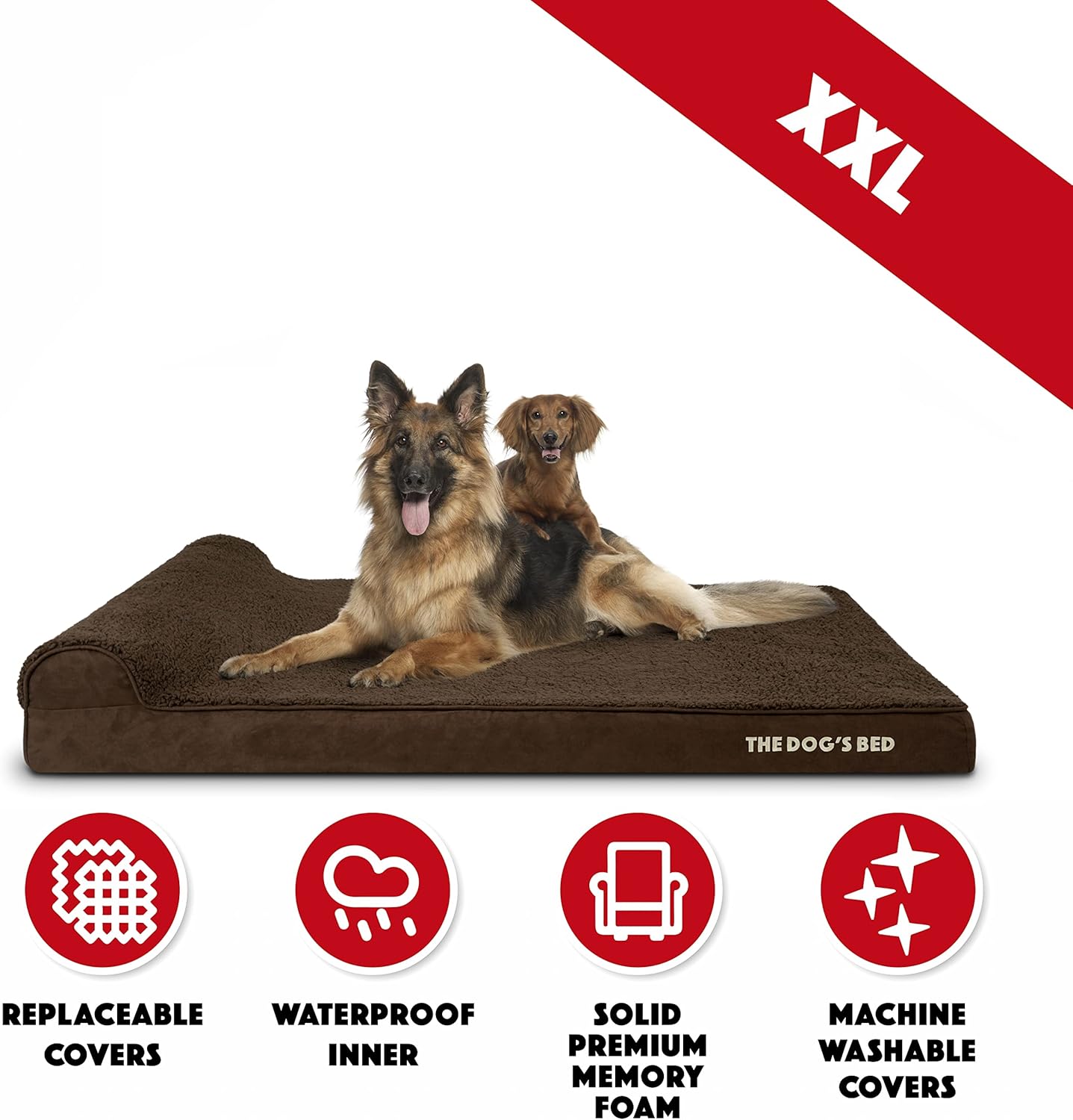 The Dog’s Bed Orthopedic Headrest Dog Bed XXL Brown Plush 54x36, Memory Foam, Pain Relief for Arthritis, Hip & Elbow Dysplasia, Post Surgery, Lameness, Veterinary Approved, Waterproof Washable Cover - Pet Explorer
