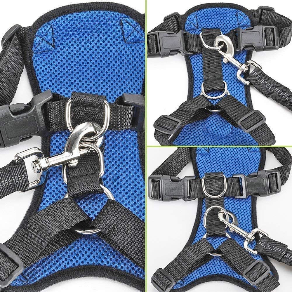 SlowTon Dog Seat Belt Harness for Car, Dog Car Harness Adjustable Mesh Breathable & Dog Seatbelt Safety Tether with Elastic Bungee for Small Medium Large Pets(Blue, Single Clip, XS) - Pet Explorer