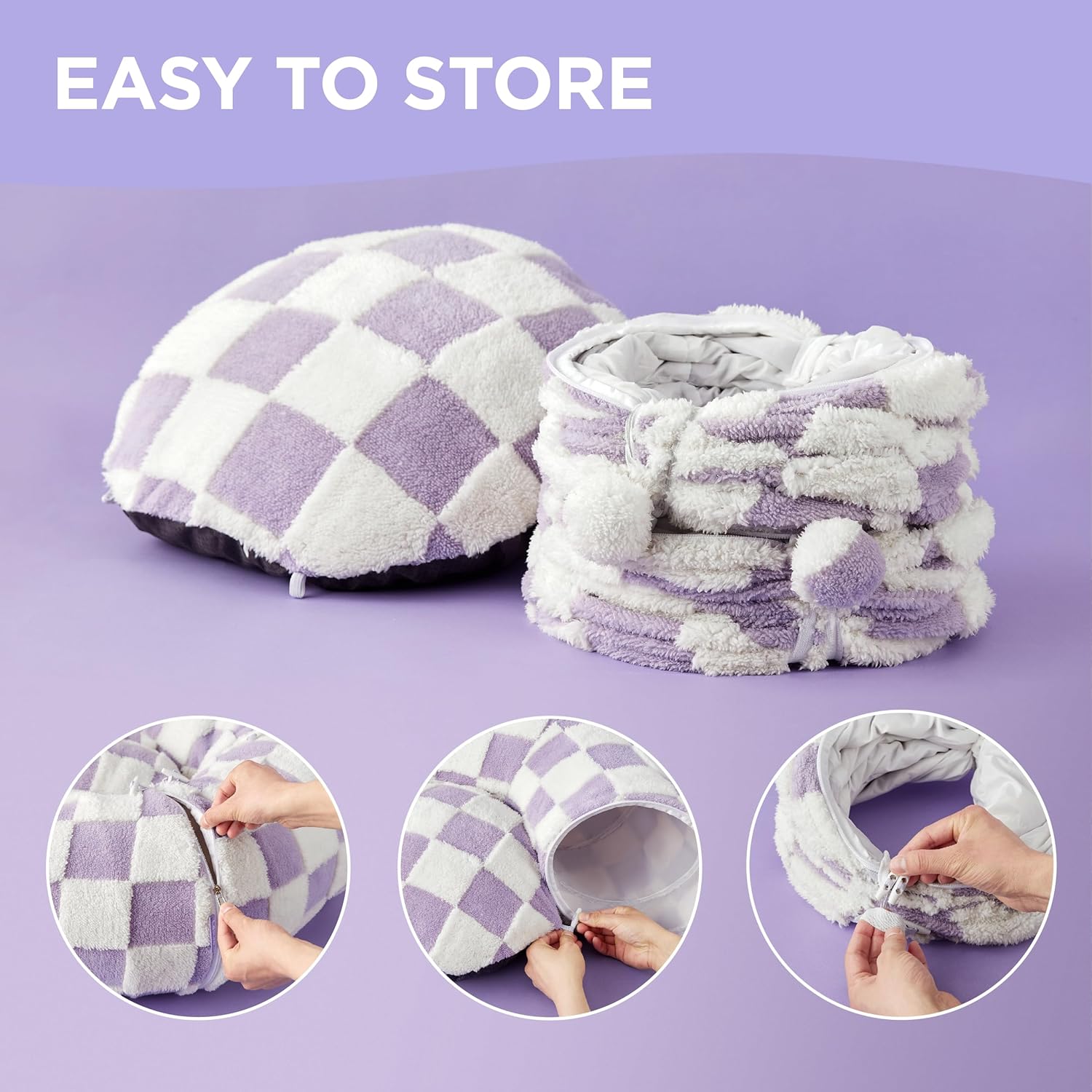 Lesure Cat Tunnel Bed for Indoor Cats - Cute Cat Donut Tunnel Toys for Small Large Cats with Washable Circle Cushion, Round Pet Peekaboo Cave Toy for Kitten/Puppy/Rabbit, Standard Purple - Pet Explorer