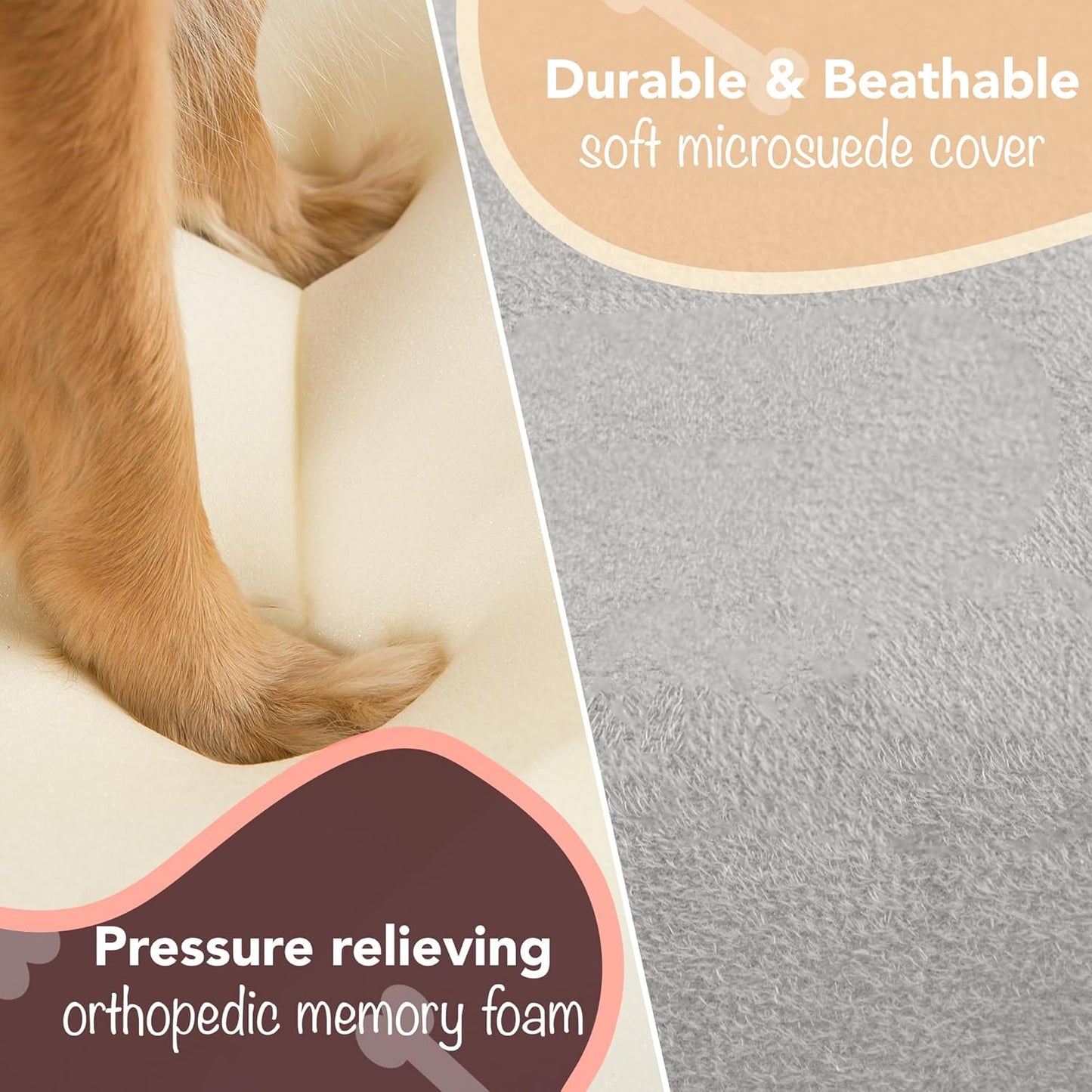 Friends Forever Orthopedic Dog Bed, Memory Foam Pet Sofa, Calming Dog Couch, Water Resistant Pet Bed, Washable Cover, Non-Slip Bottom, Chester, Grey, 25" x 20" x 5.5" - Pet Explorer