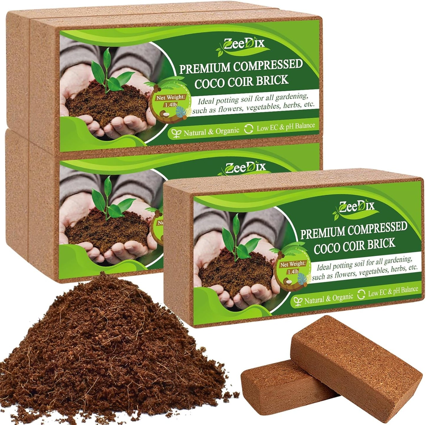 ZeeDix 5 Pack Premium Coco Coir Brick, Organic Compressed Coconut Coir Bricks Seed Starter Potting Soil for Plants, Coconut Fiber Substrate with Low EC & pH Balance for Gardening Flower Herbs - Pet Explorer